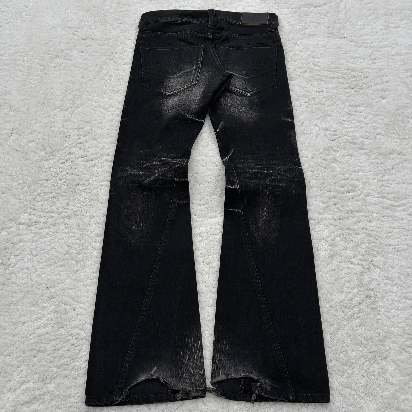 Tornado Mart Heel Bite Whisker Wash Spiral Flared Jeans