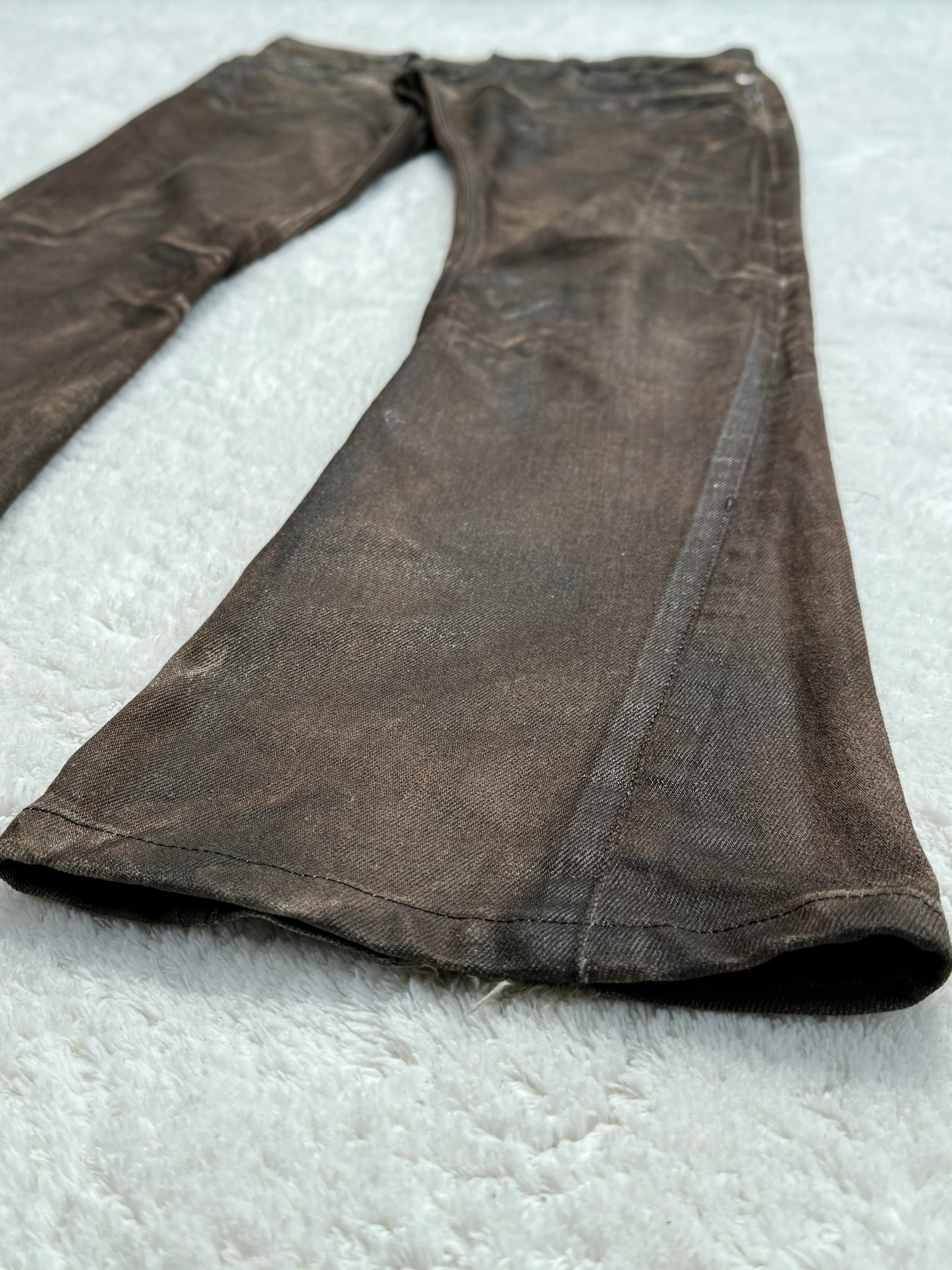 Tornado Mart Brown Waxed Spiral Bootcut Pants