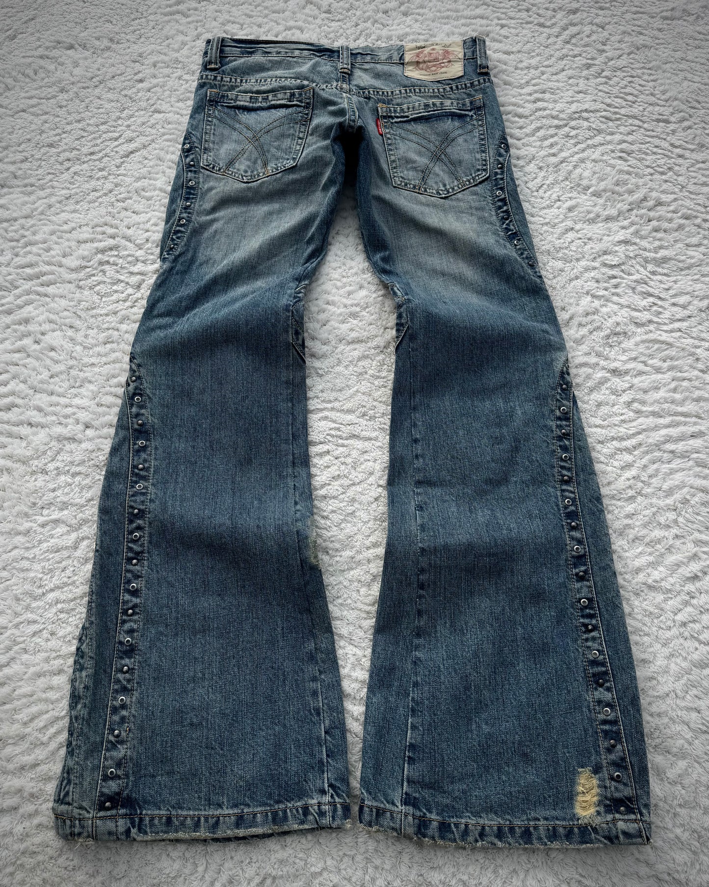 Tornado Mart Studded Side Zip Flared Jeans
