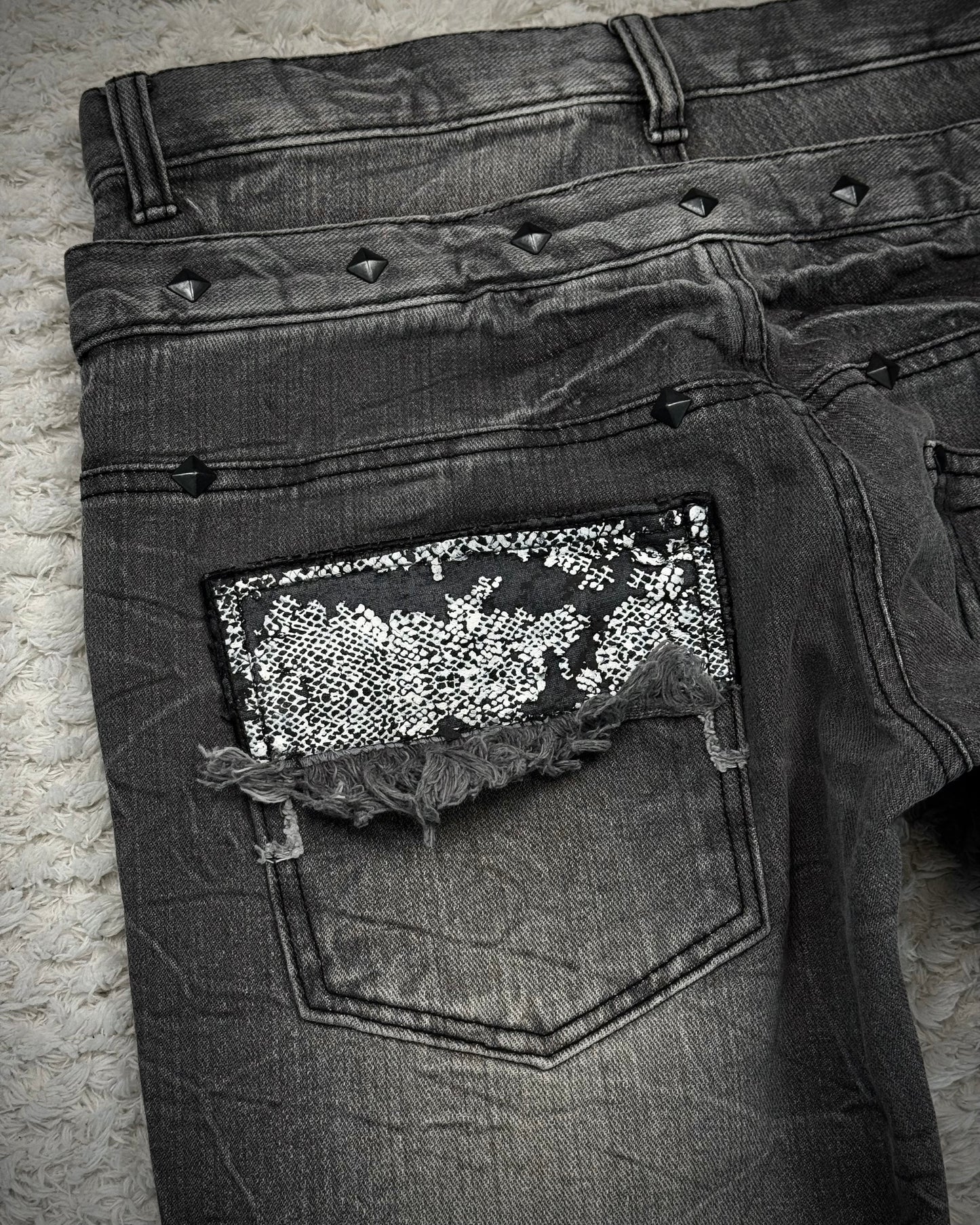 LAD Double Waisted Lace Up Studded Flared Jeans