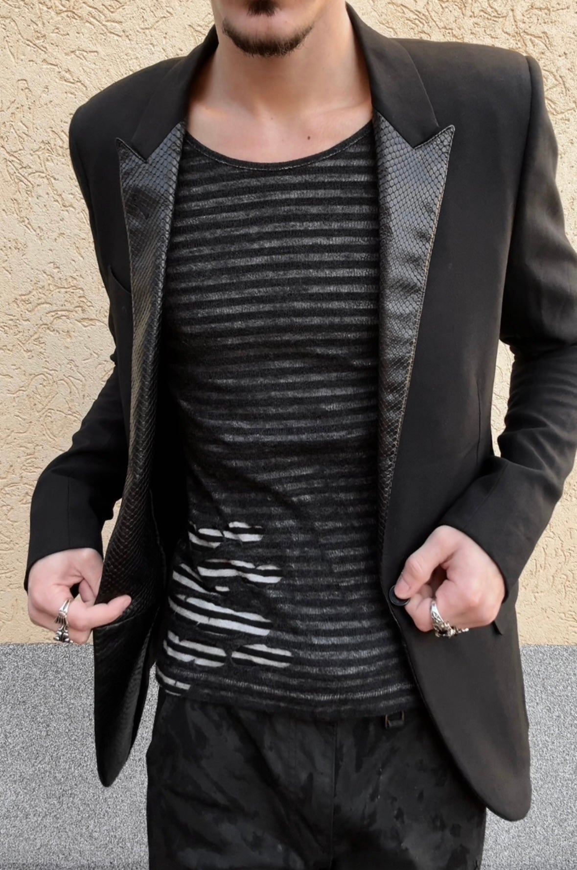 CAV-000 Double Layered Distressed Striped Longsleeve