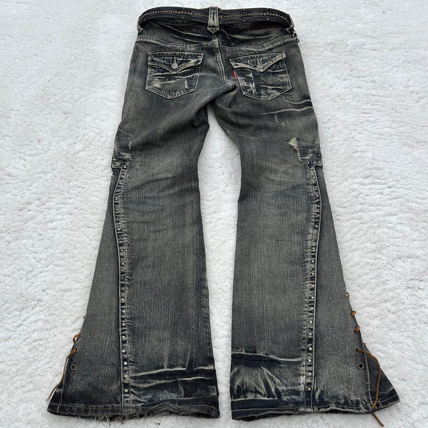 Tornado Mart Butterfly Bell Bottom Flared Lace-Up Jeans