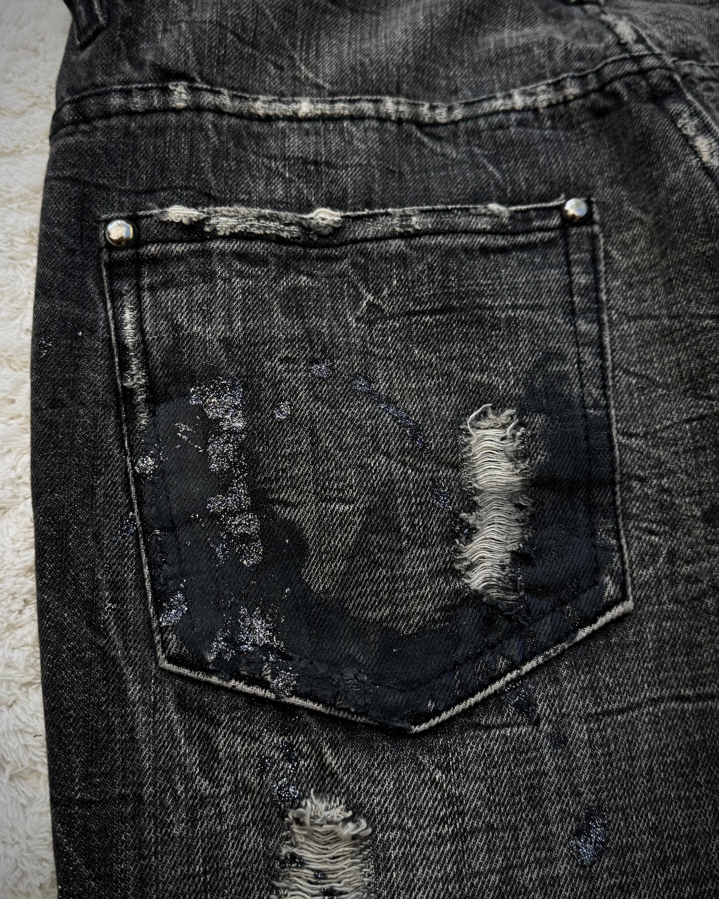 Midas Silver Splatter Coated Distressed Bootcut Denim