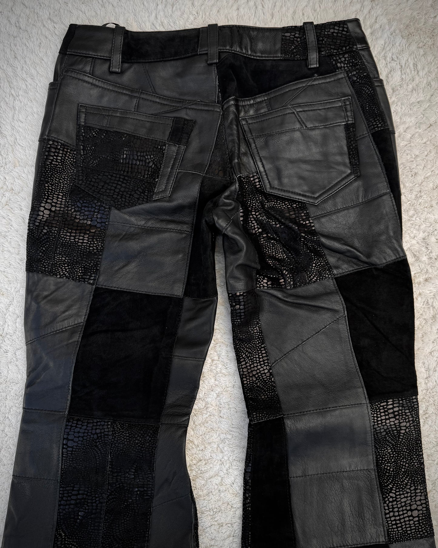 Patrick Cox Flared Textured Leather Patchwork Pants