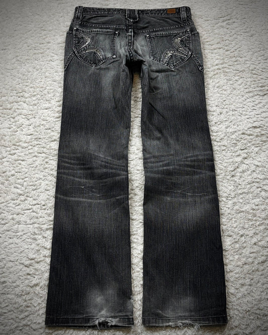 Nicole Club Python Detailed Whisker Washed Bootcut Jeans