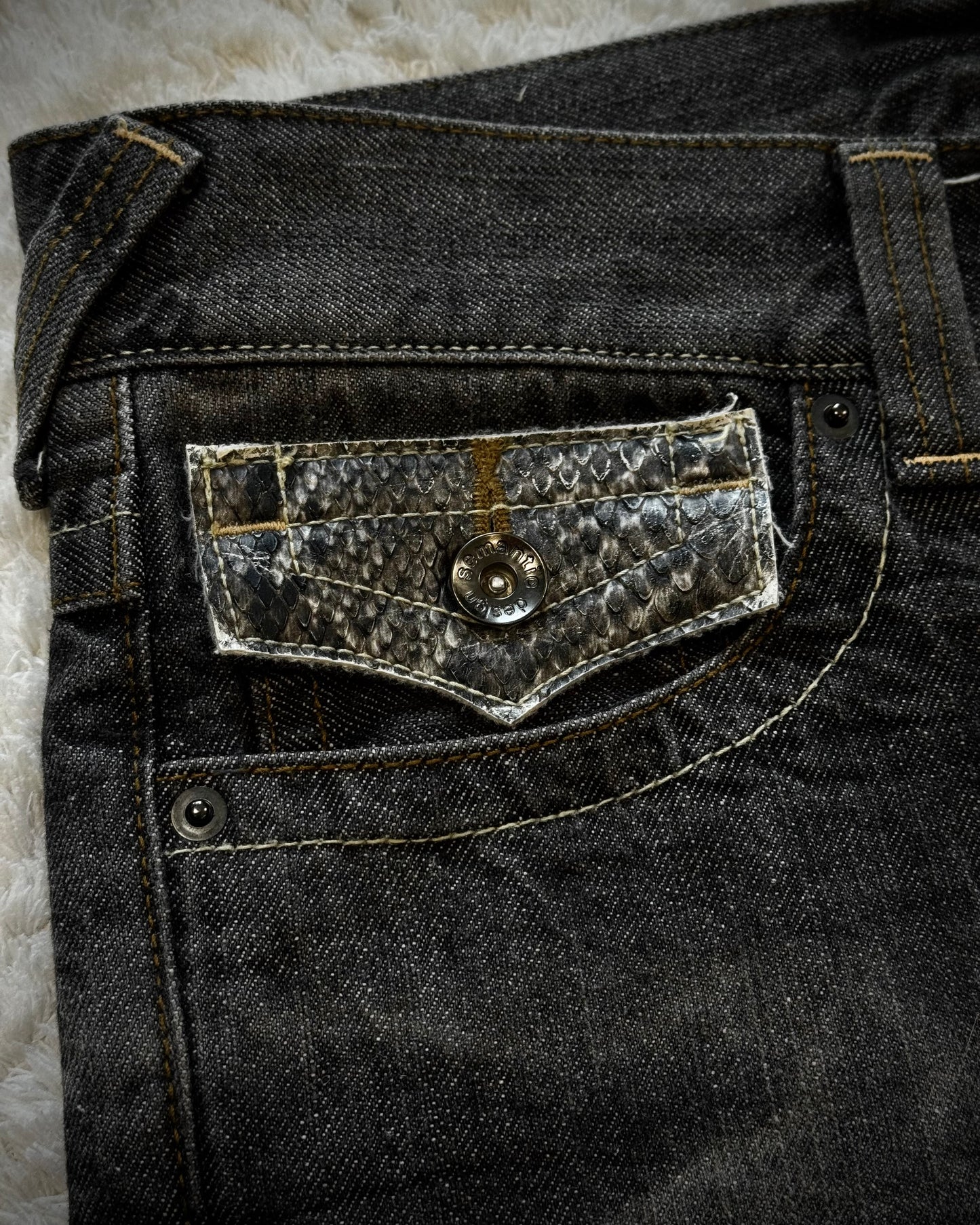 Semantic Design Python Detailed Fringed Denim Shorts