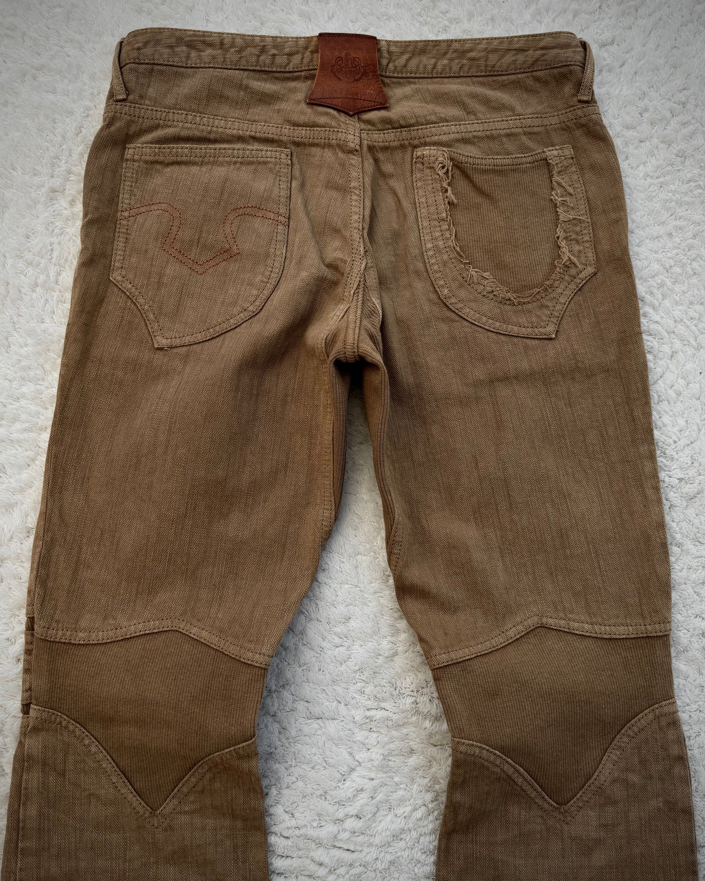 Obelisk Sand Washed Sword Knee Rib Detailed Flared Jeans