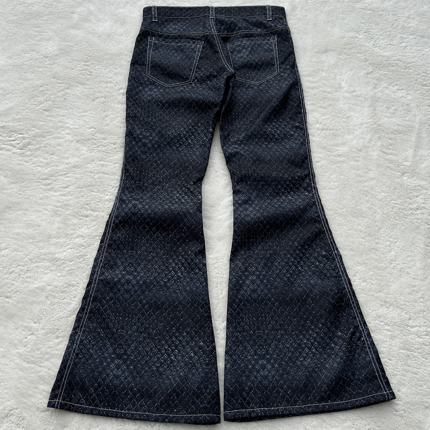 Waxed Snakeskin Bell Bottom Pants