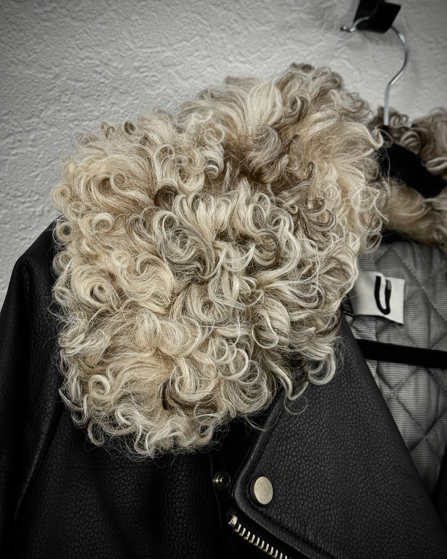 La Belle Vie Curly Fur Lace Up Leather Jacket