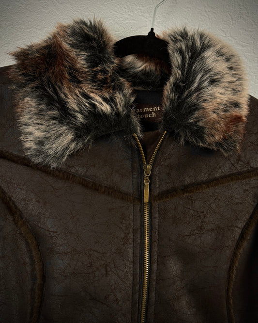 Garment Touch Scratched Leather Fur Jacket