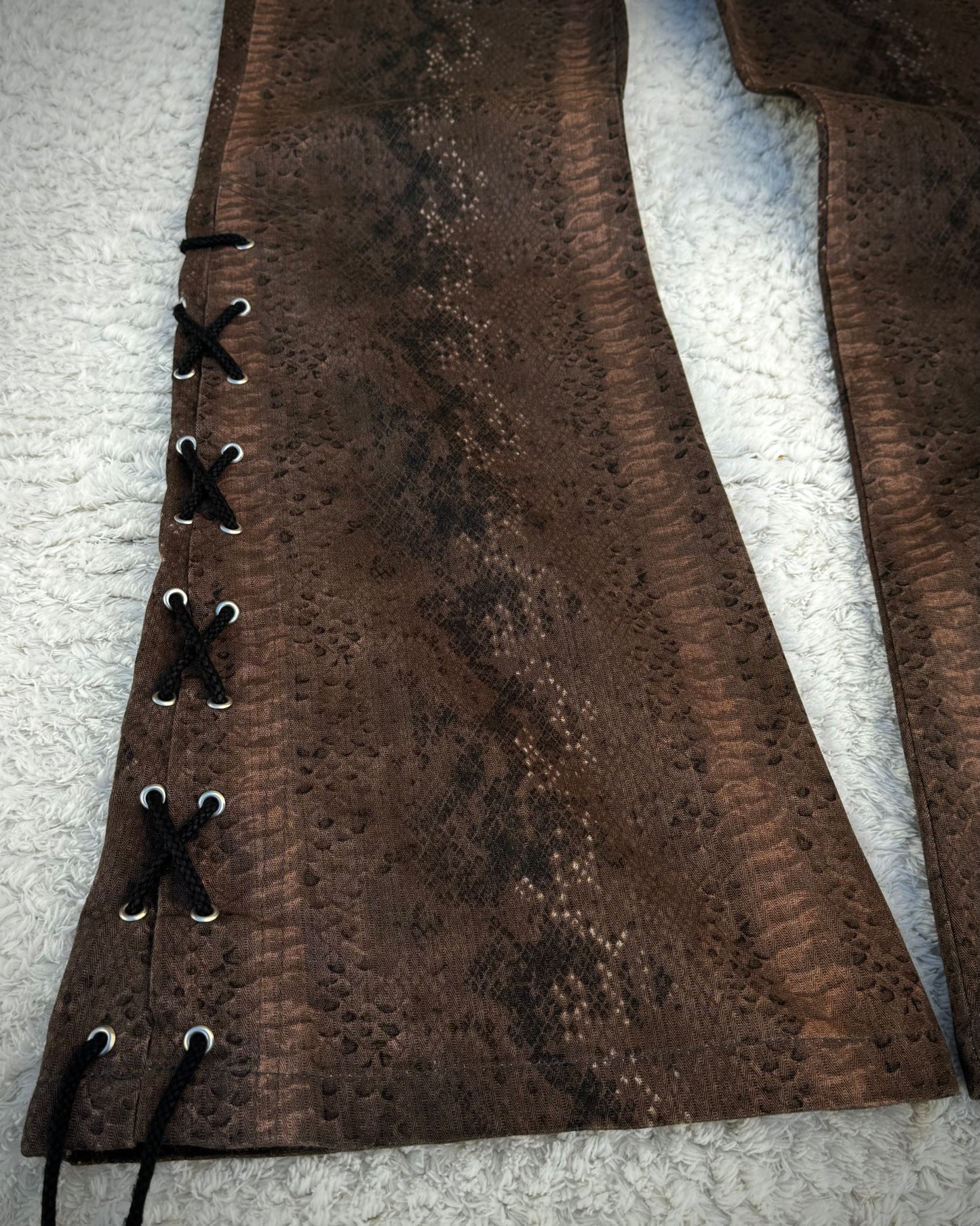 Tornado Mart Python Pattern Lace Up Flared Pants