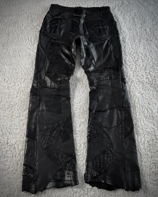 Yasuyuki Ishii Crocodile Leather Patchwork Flared Pants