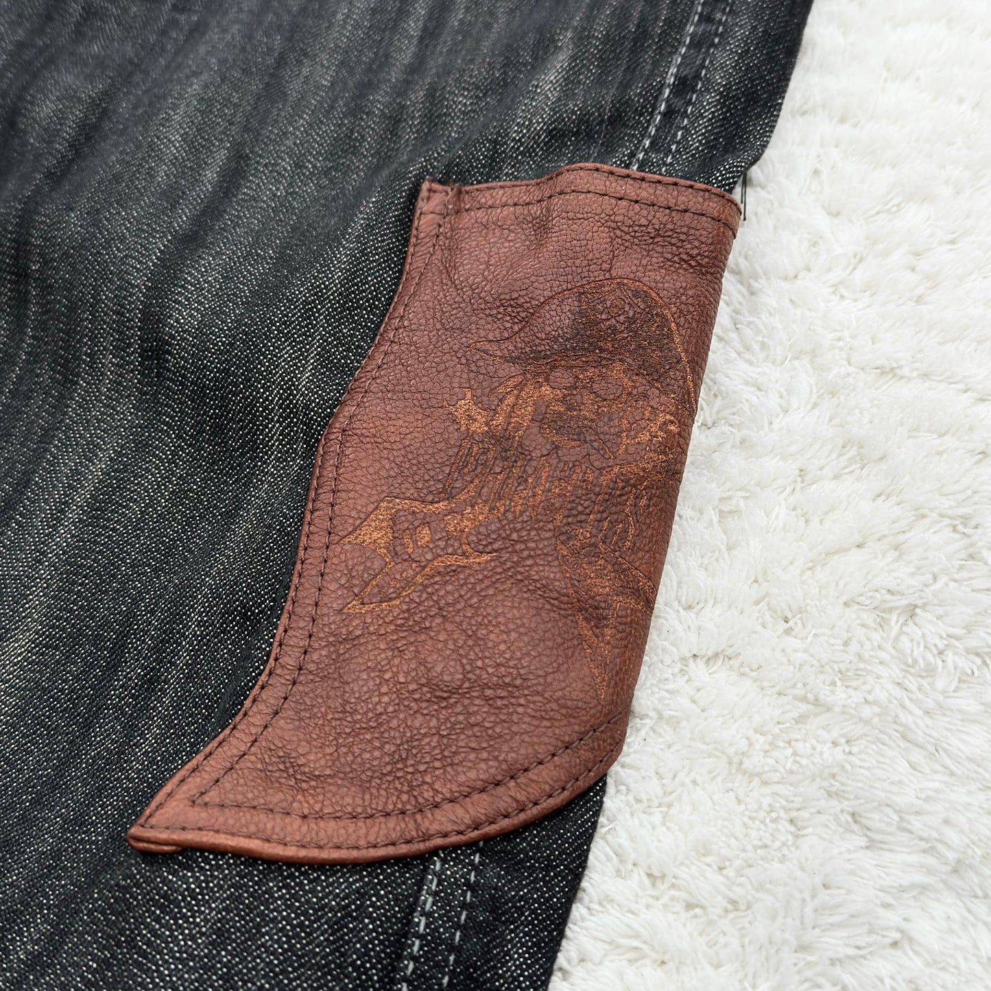 Obelisk Pirate Leather Pocket Flared Jeans