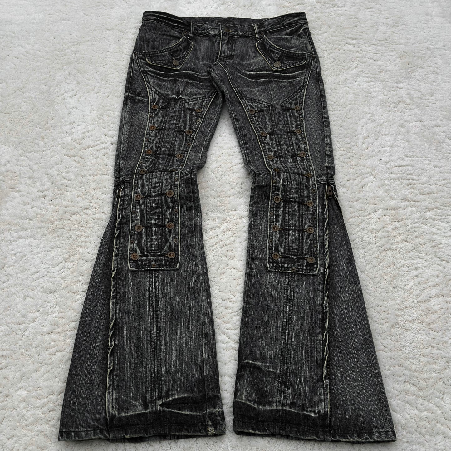 Tornado Mart Button Up Panel Zipper Flared Jeans