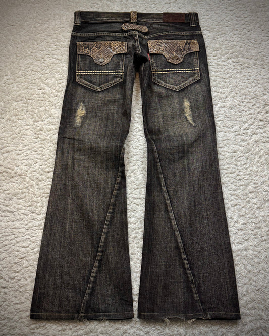 Tornado Mart Python Detailed Spiral Flared Jeans