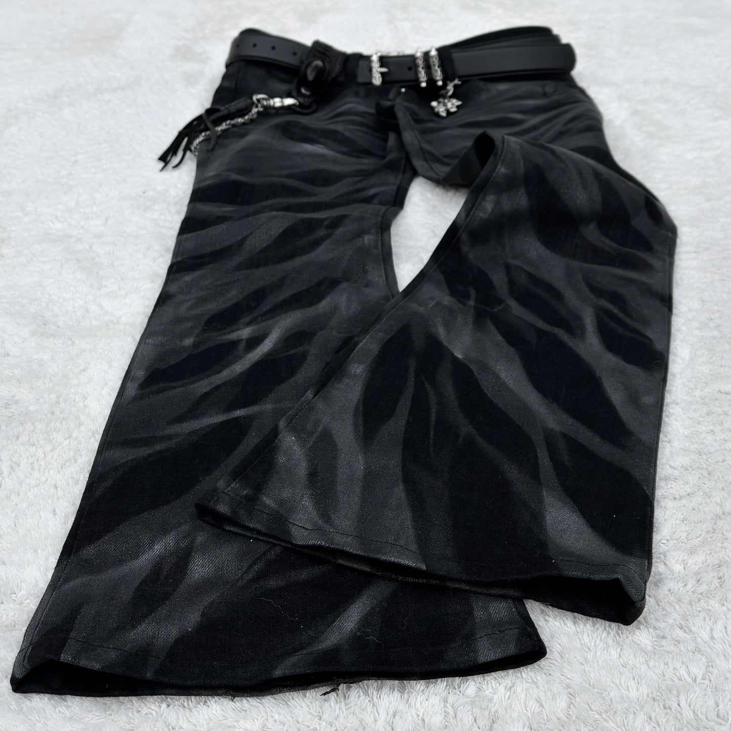 Tornado Mart Zebra Waxed Flared Jeans