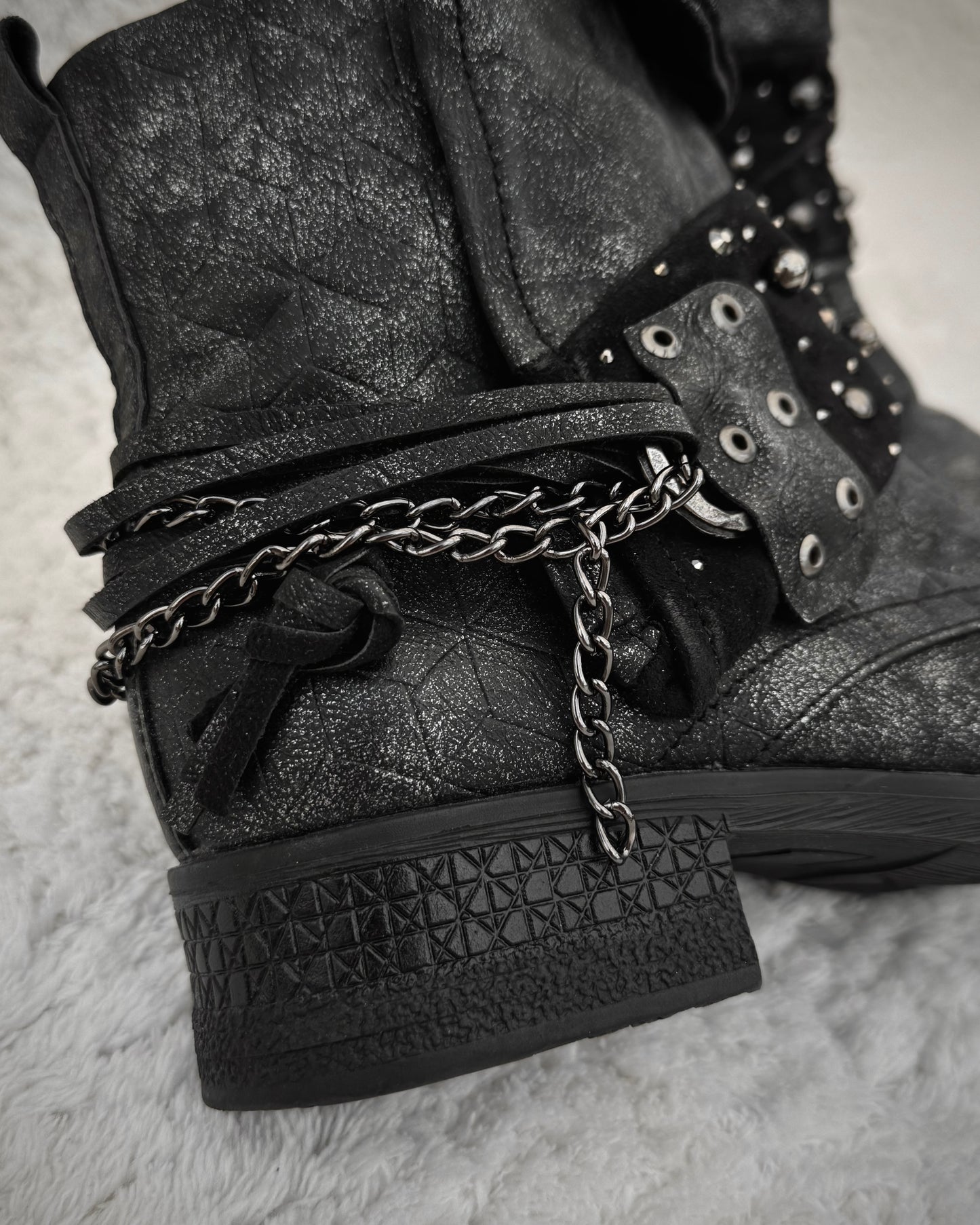 Forever Folie Studded Layered Chain Boots