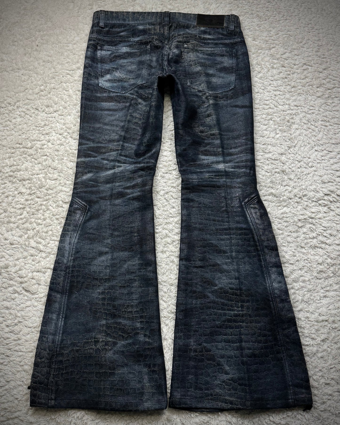 Tornado Mart Waxed Crocodile Lace Up Flared Pants