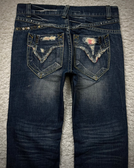 Red Pepper Clawmarks Washed Repaired Bootcut Jeans