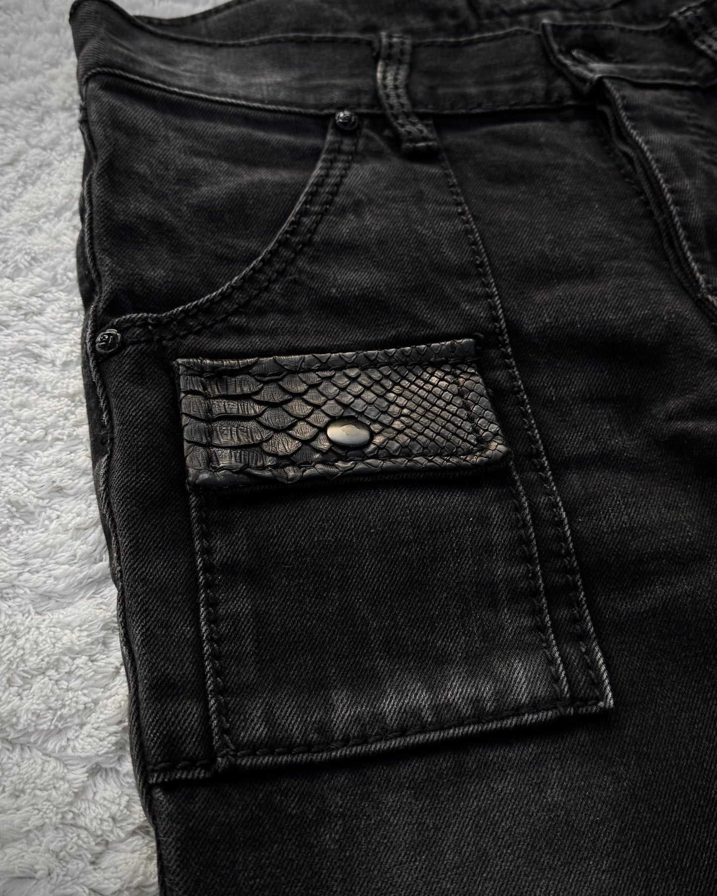 Fuga Snakeskin Detailed Slim Bootcut Jeans