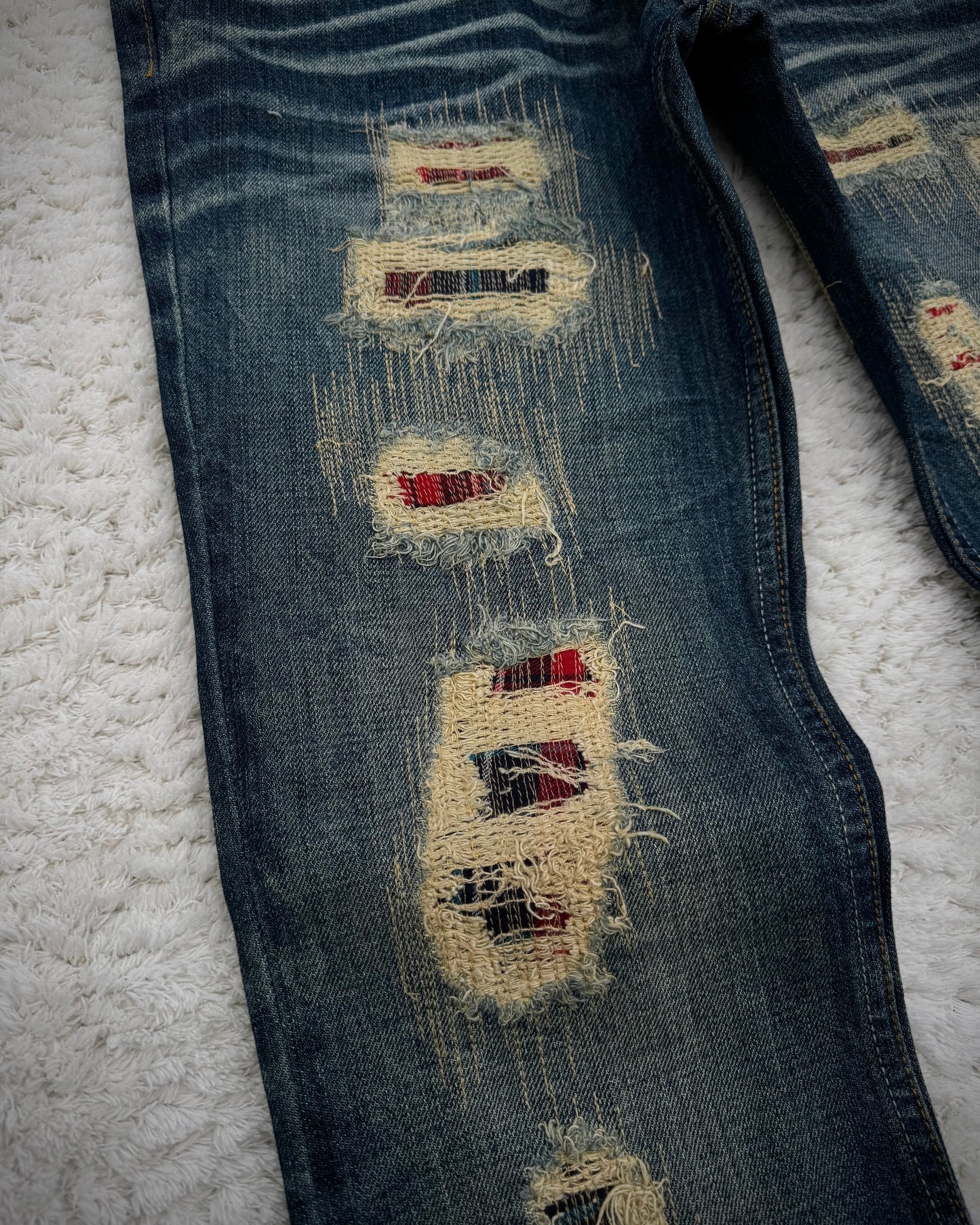 Midas Stitch Repaired Distressed Flared Jeans