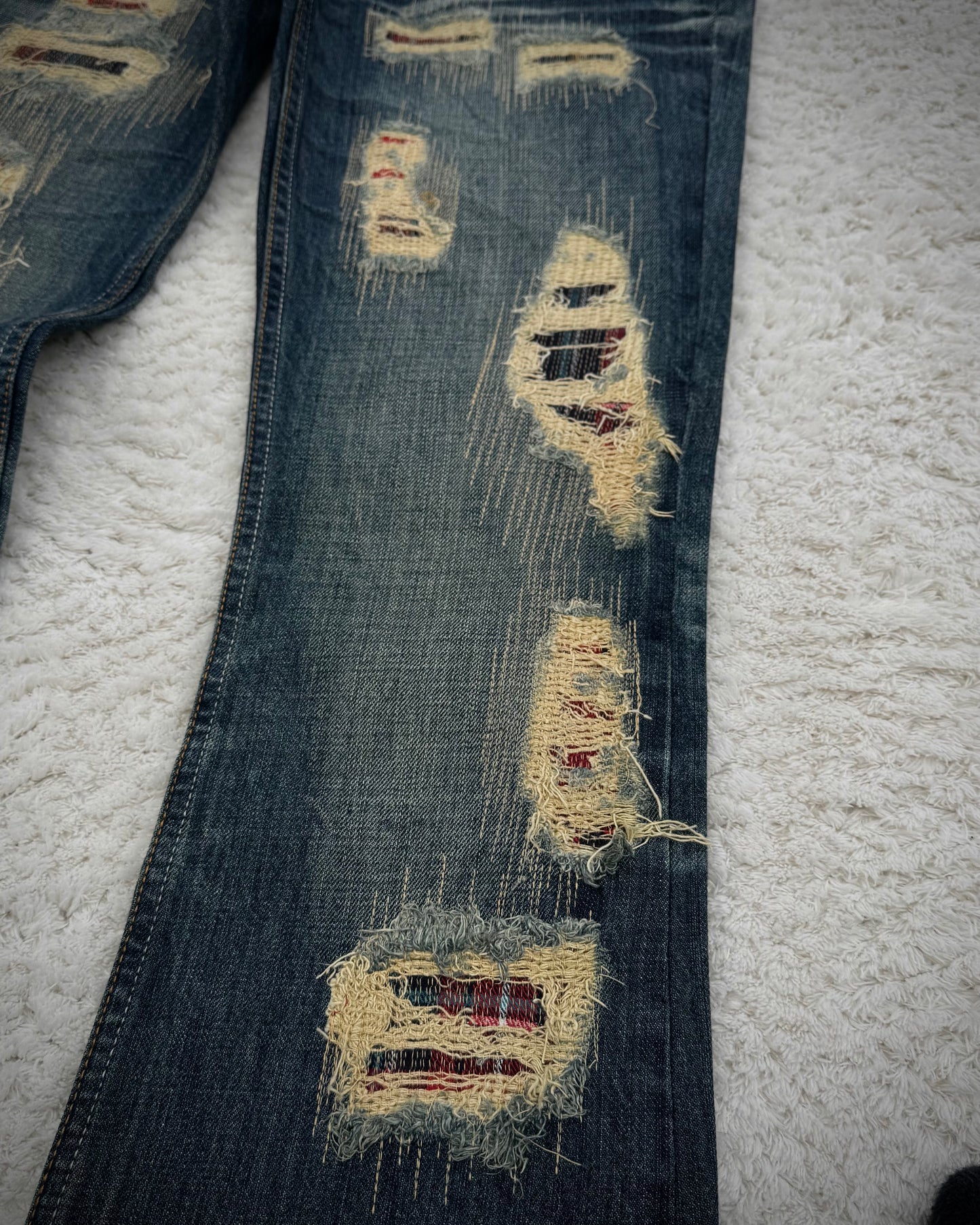 Midas Stitch Repaired Distressed Flared Jeans