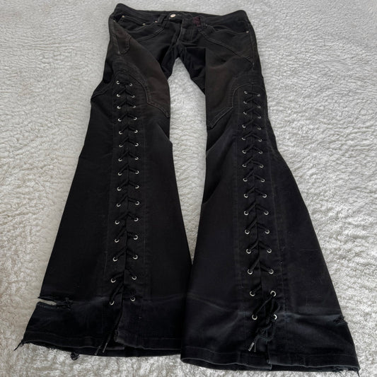 Tornado Mart Discolored Lace-Up Flared Jeans