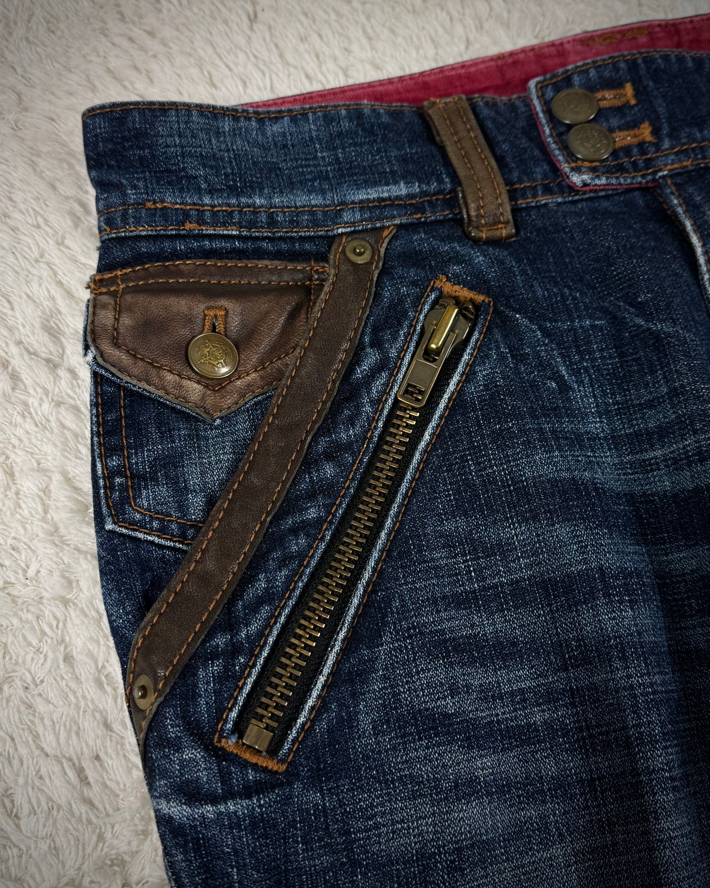 Michel Klein Leather Detailed Vintage Spiral Bootcut Jeans