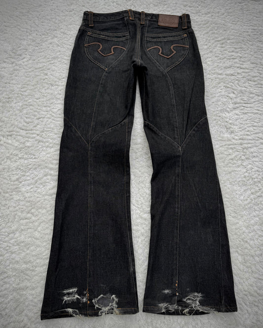 Obelisk Leather Detailed Bootcut Denim