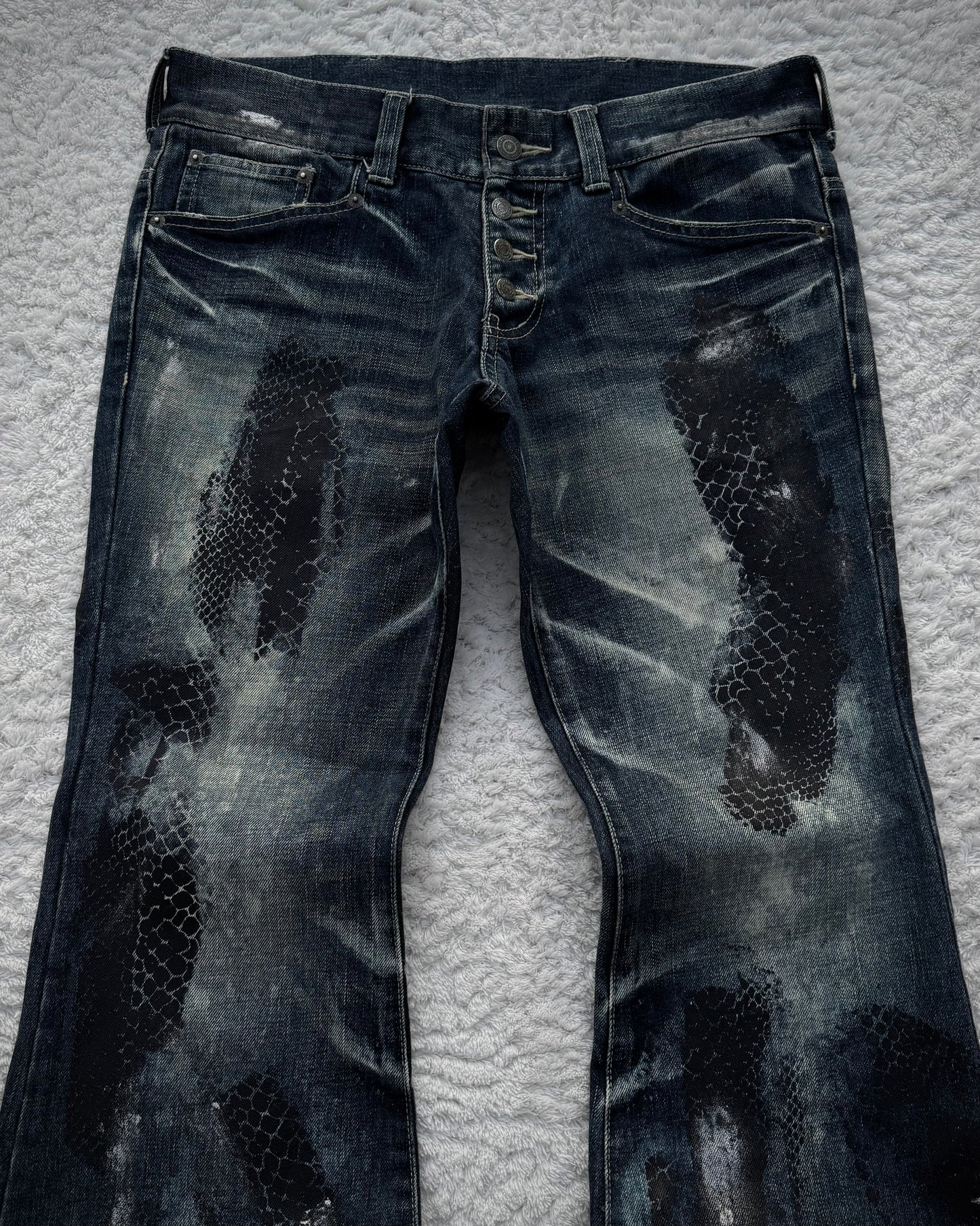 Tornado Mart Snakeskin Imprinted Flared Jeans