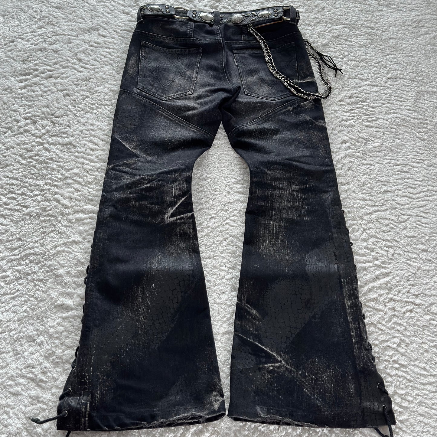 Tornado Mart Snakeskin Imprint Flared Lace-Up Jeans