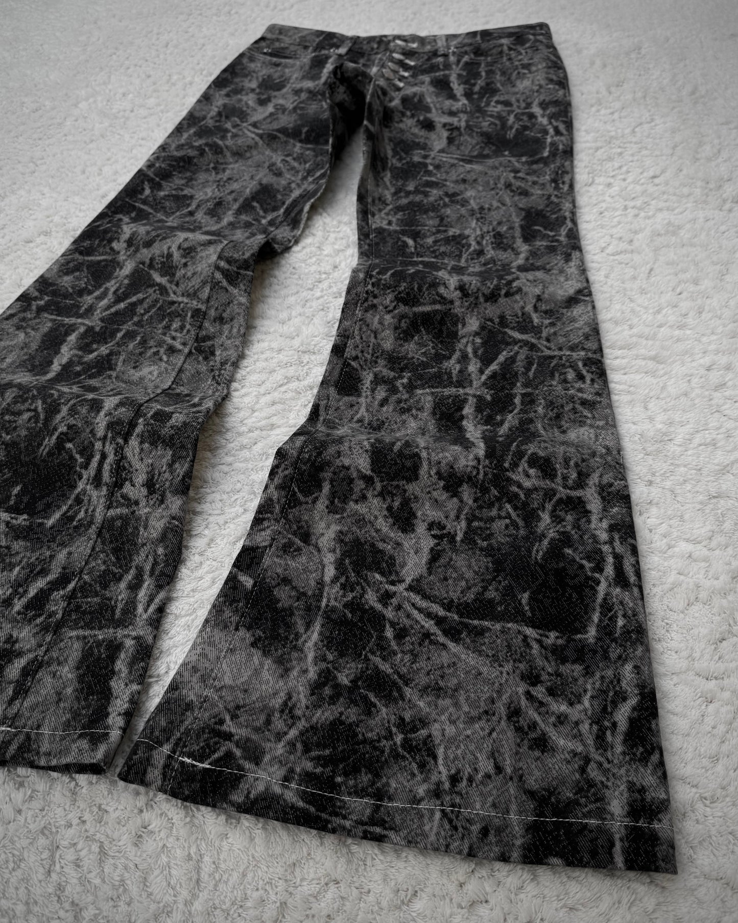 Tornado Mart Cracked Marble Wash Flared Jeans