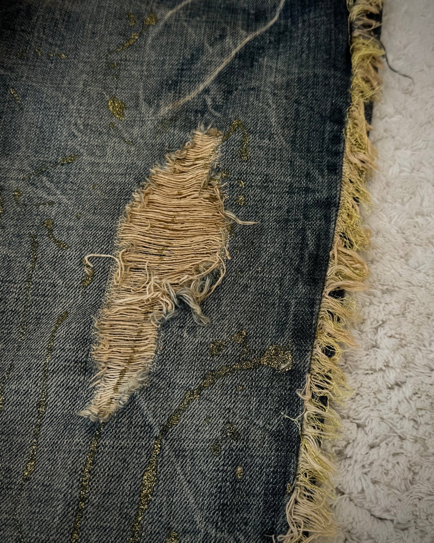 Midas Fringed Gold Splatter Distressed Bootcut Jeans