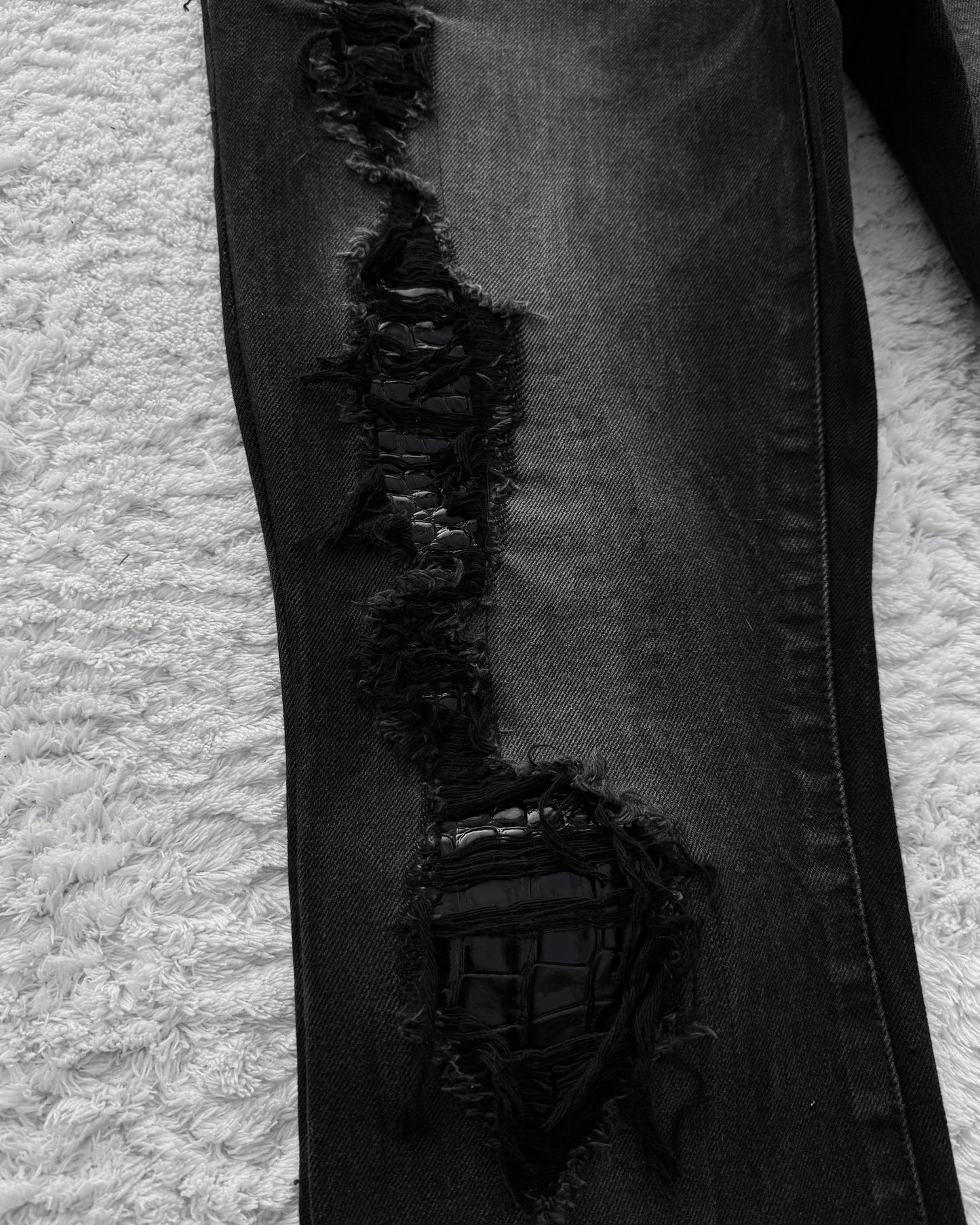 Fuga Croco Repaired Distressed Bootcut Jeans