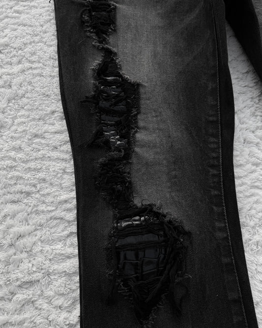 Fuga Croco Repaired Distressed Bootcut Jeans