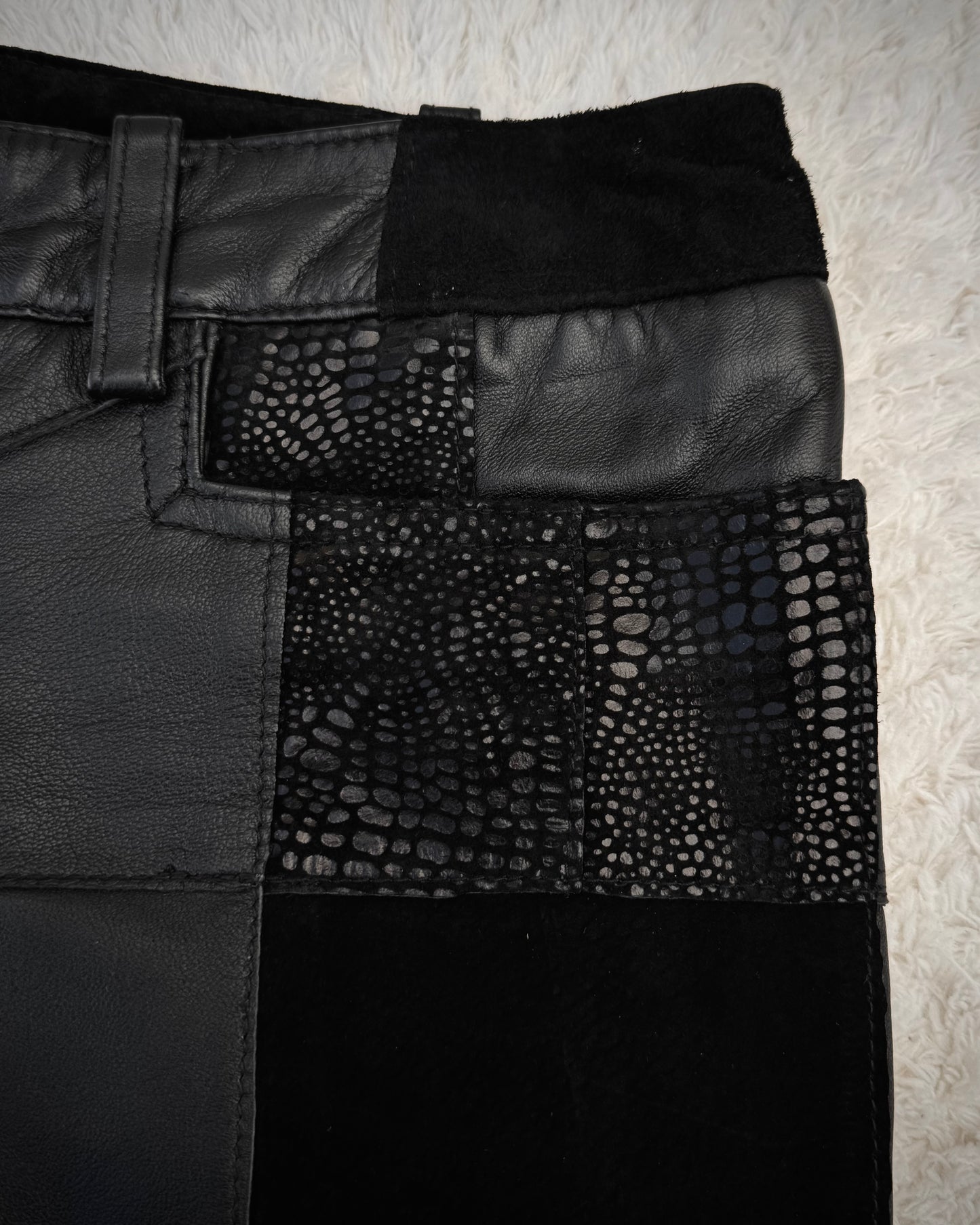 Patrick Cox Flared Textured Leather Patchwork Pants