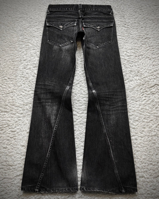 Tornado Mart Clawmarks Washed Spiral Flared Jeans