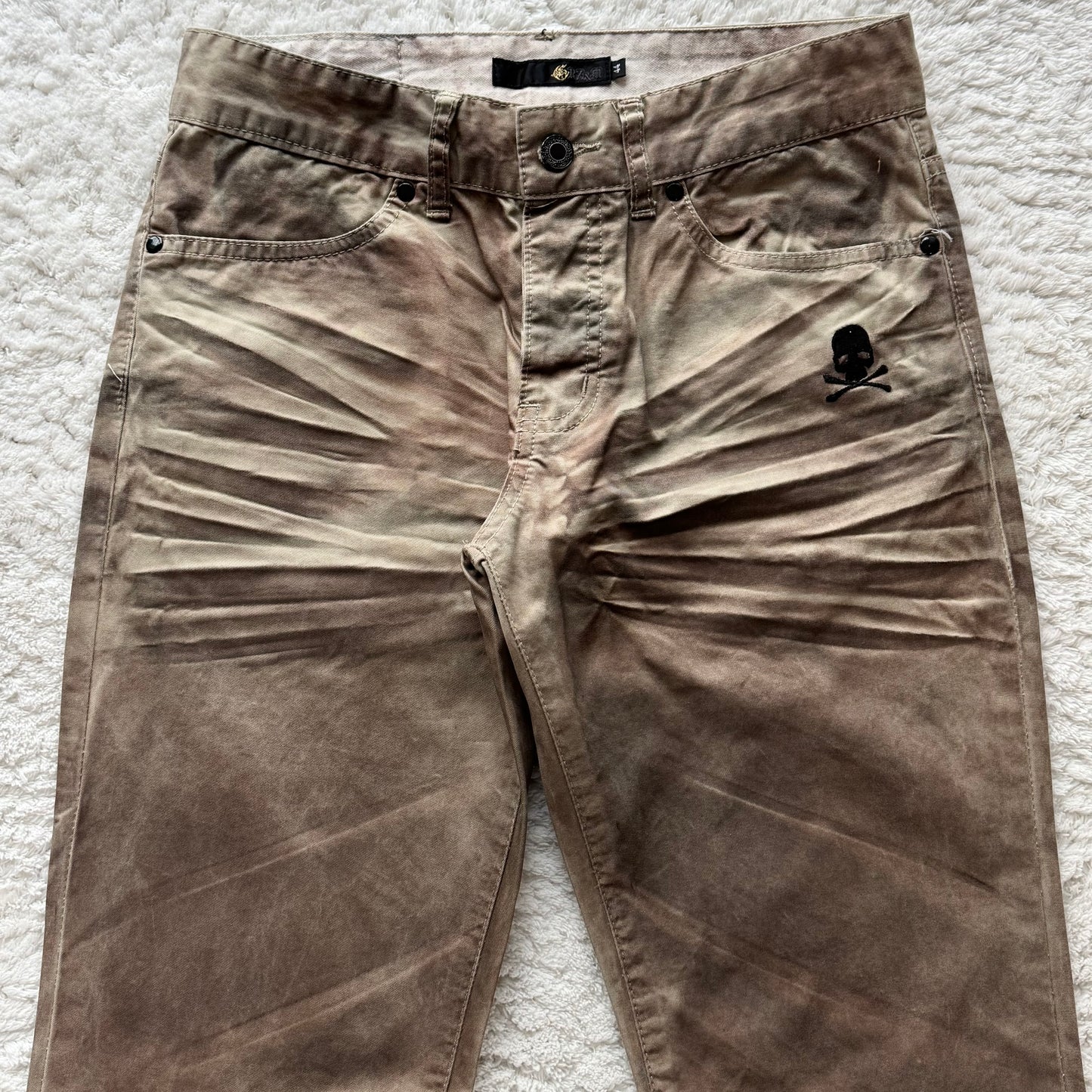 Skull Embroidery Earthstone Wash Flared Jeans