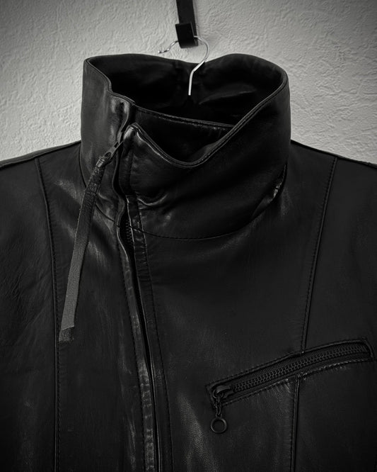 Edge Rupert Asymmetrical High Neck Leather Jacket