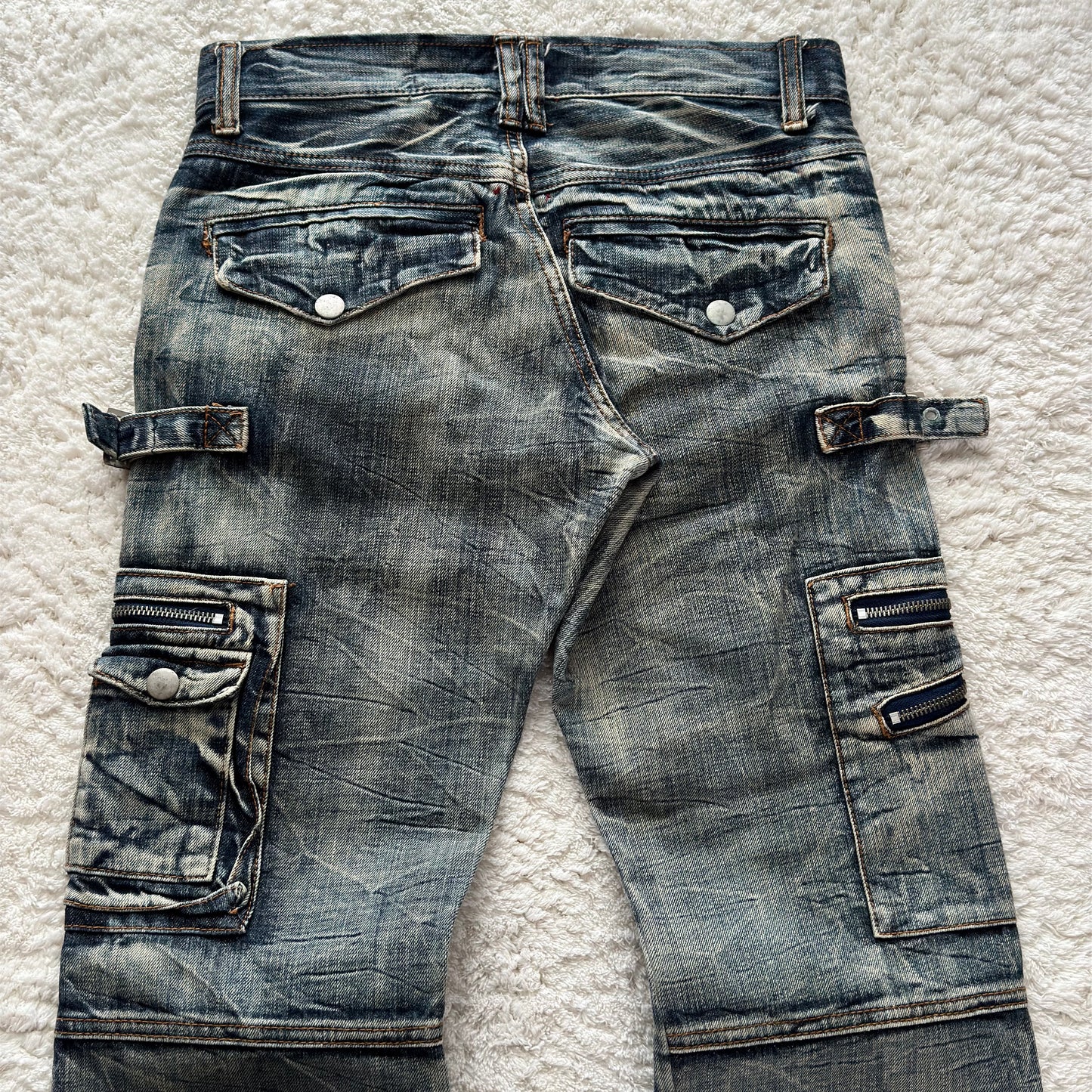 Semantic Design Multi-Pocket Flared Cargo Jeans