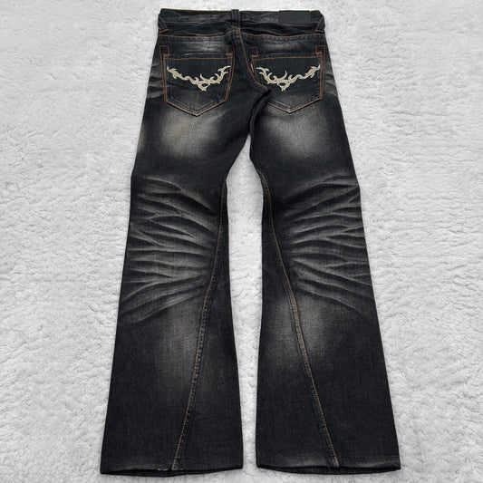 Tornado Mart Tribal Embroidery Spiral Flared Jeans