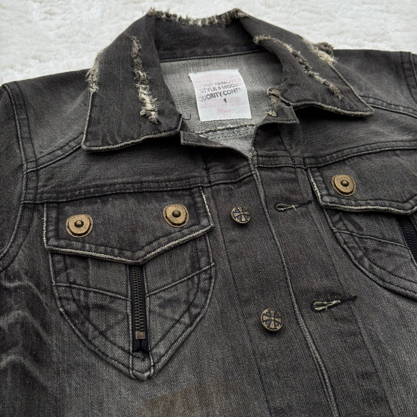 Midas Gas Mask Pockets Distressed Denim Jacket