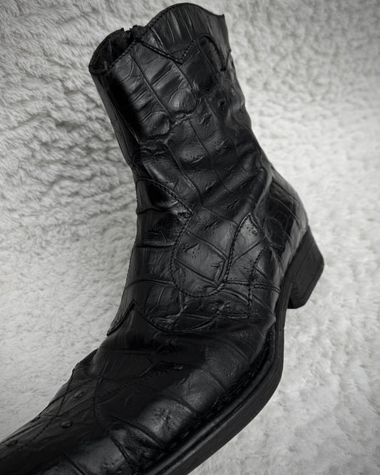 Italian Pointed Crocodile Leather Boots