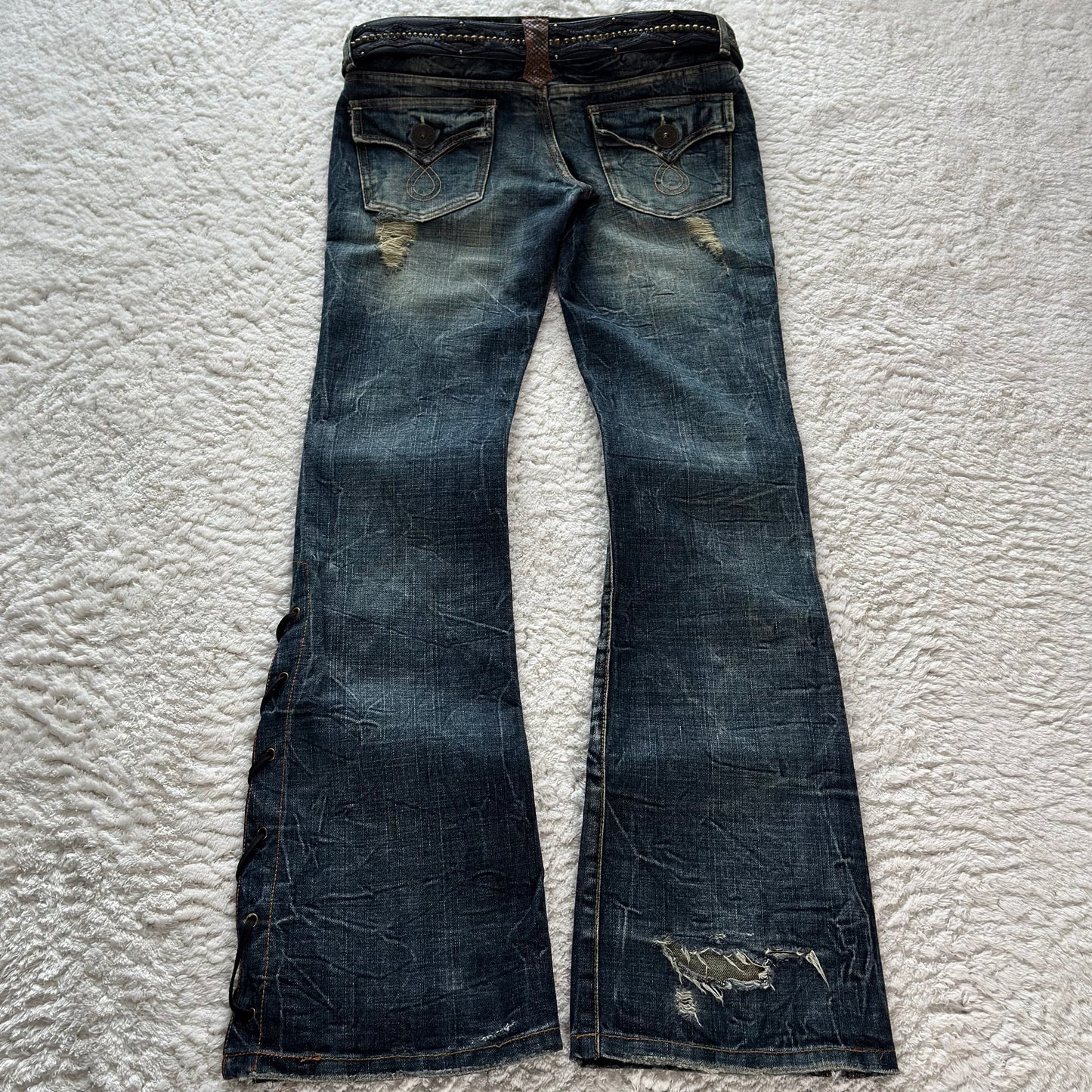 Select Jean Distressed Python Flared Lace-Up Jeans
