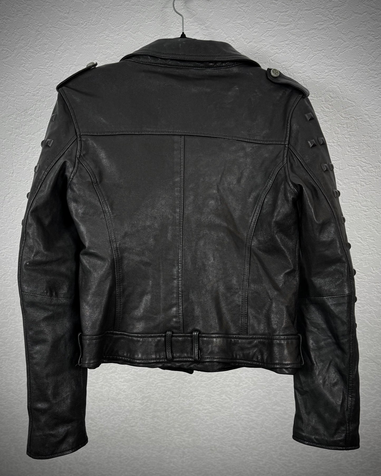 Affliction Black Studded Leather Biker Jacket