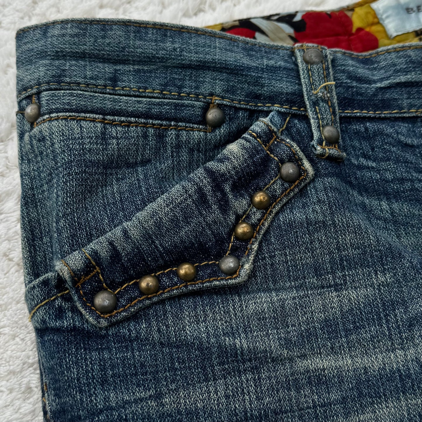 Beast Studded Flap Pockets Flared Denim