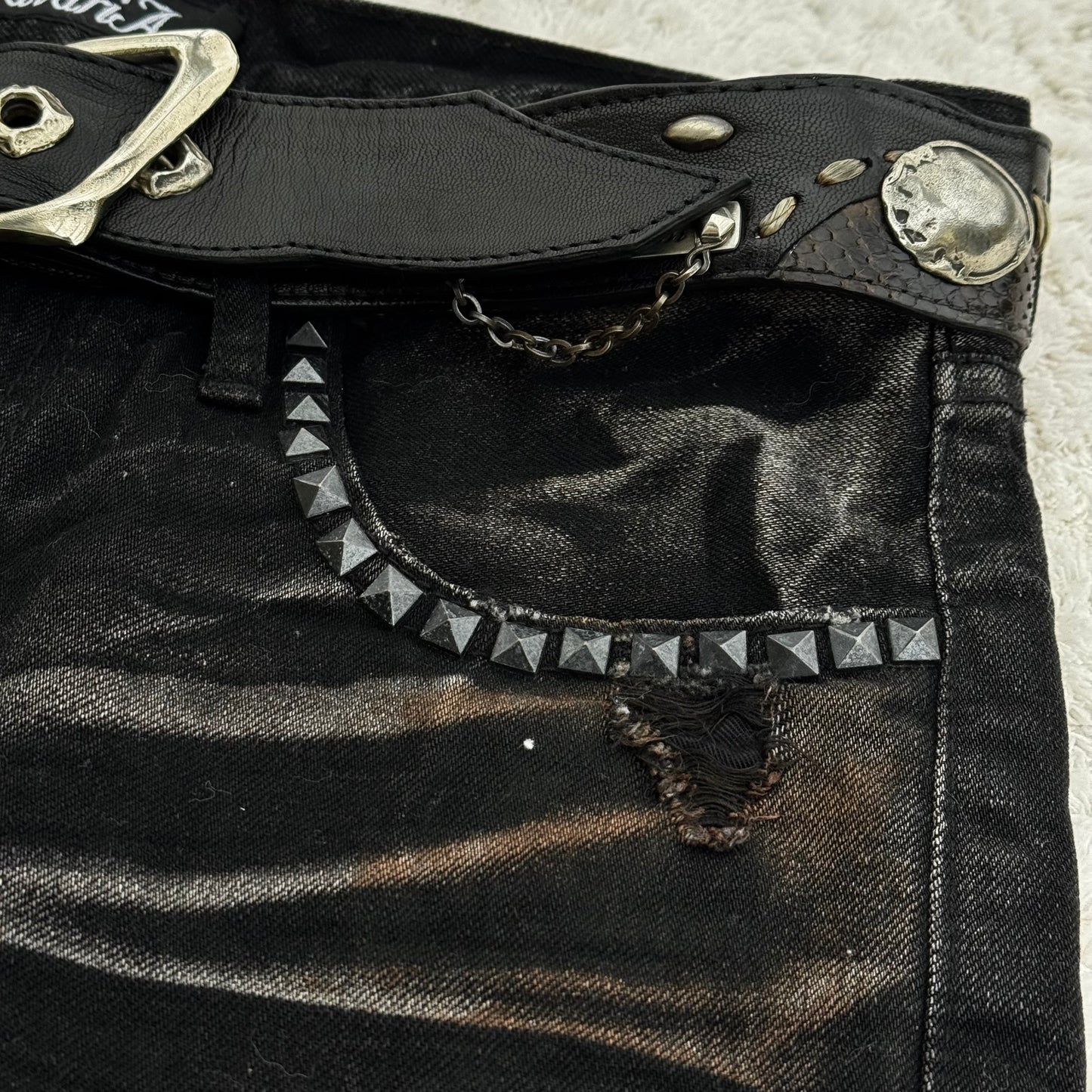 CavariA Cheetah Repair Distressed Bootcut Jeans
