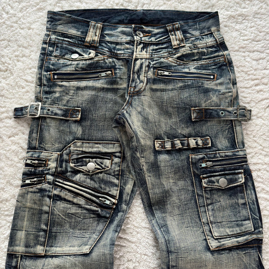 Semantic Design Multi-Pocket Flared Cargo Jeans