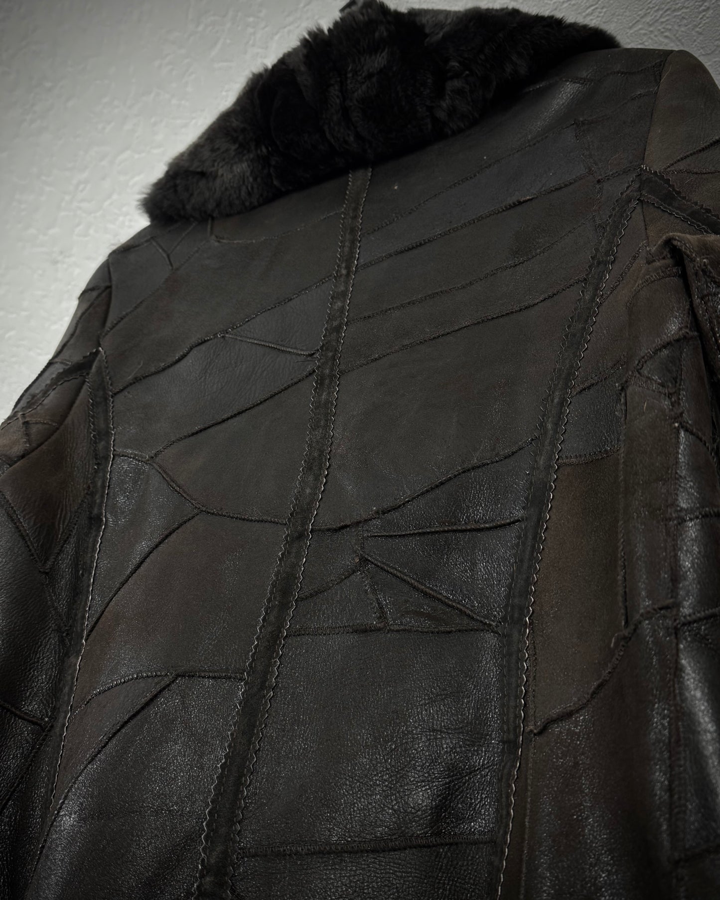 Lamb Fur Interior Leather Patchwork Jacket