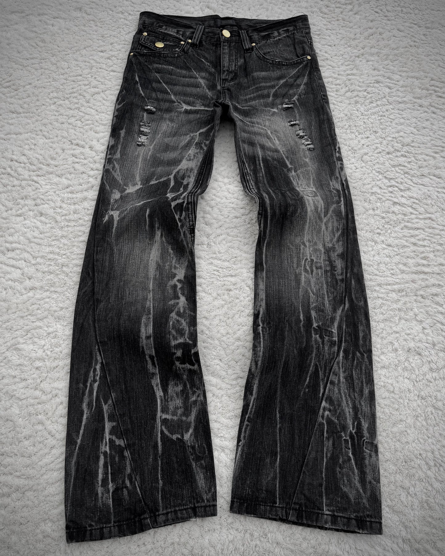 Black Baccara Pierced Shatter Washed Bootcut Jeans
